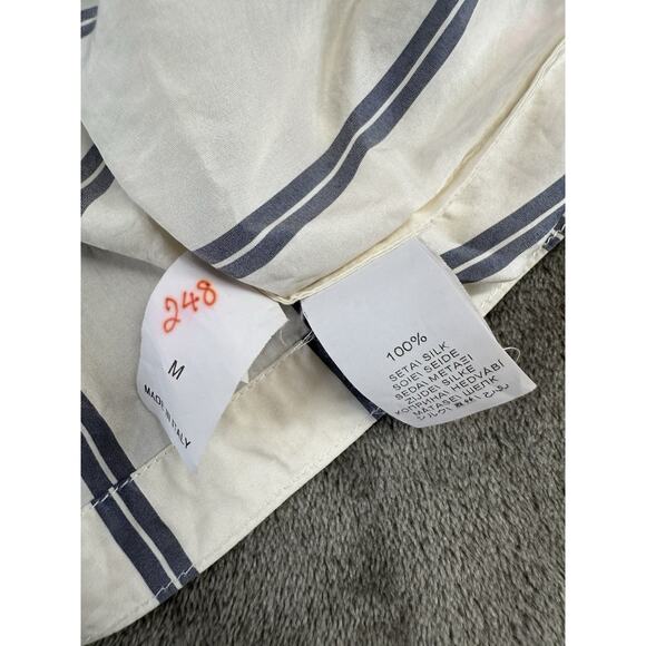 Brunello Cucinelli Silk Striped Sleeveless Blouse Top White Blue M Italy V-neck - Picture 12 of 14